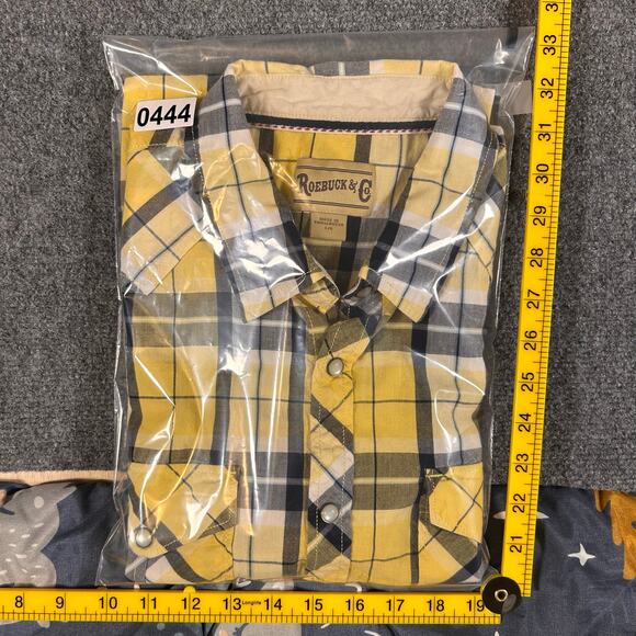 Roebuck & Co Shirt‎ Men's L Yellow Pearl Snap Button Up Short Sleeve Checkered - Picture 8 of 8